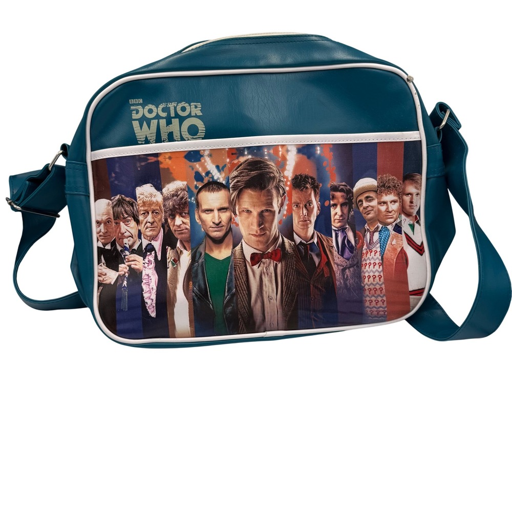 Doctor Who 50th Anniversary Messenger Bag 11 Doctors Teal Blue Flight Bag BBC